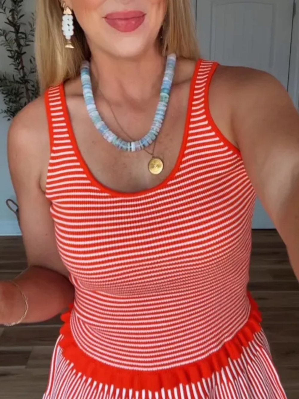 NWT Orange& White Knit Striped Rib Tank Top- M